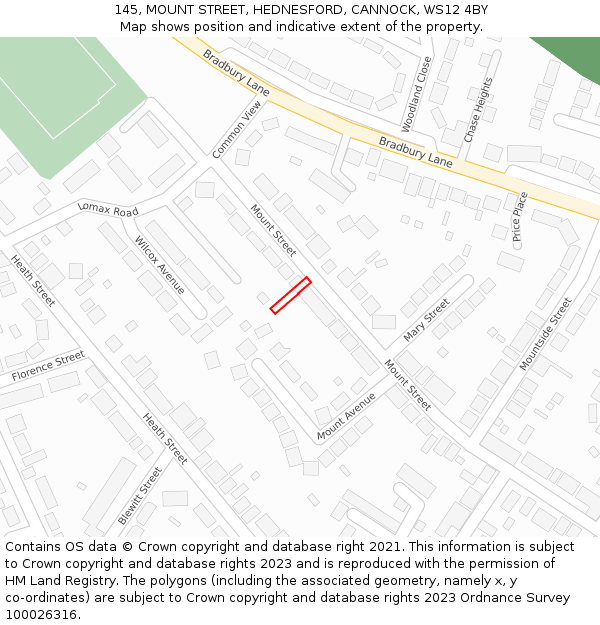 145, MOUNT STREET, HEDNESFORD, CANNOCK, WS12 4BY: Location map and indicative extent of plot