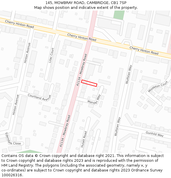 145, MOWBRAY ROAD, CAMBRIDGE, CB1 7SP: Location map and indicative extent of plot