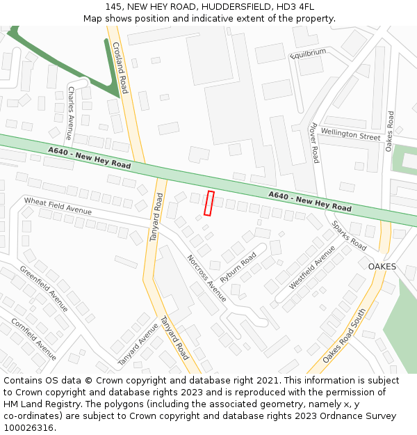 145, NEW HEY ROAD, HUDDERSFIELD, HD3 4FL: Location map and indicative extent of plot