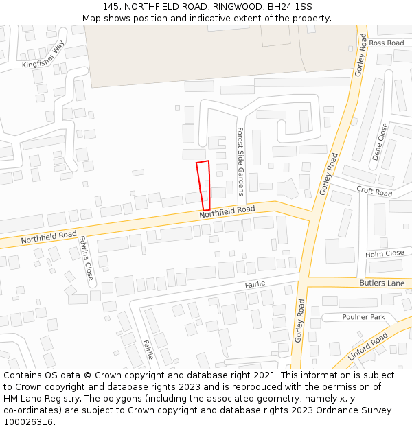 145, NORTHFIELD ROAD, RINGWOOD, BH24 1SS: Location map and indicative extent of plot