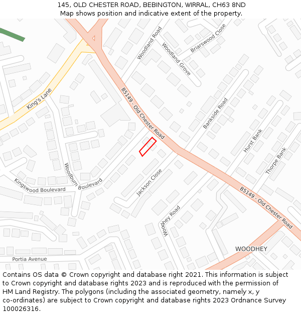 145, OLD CHESTER ROAD, BEBINGTON, WIRRAL, CH63 8ND: Location map and indicative extent of plot