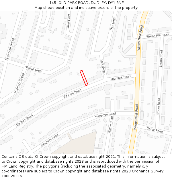 145, OLD PARK ROAD, DUDLEY, DY1 3NE: Location map and indicative extent of plot