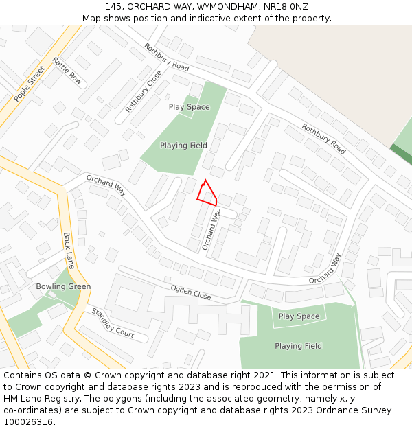 145, ORCHARD WAY, WYMONDHAM, NR18 0NZ: Location map and indicative extent of plot