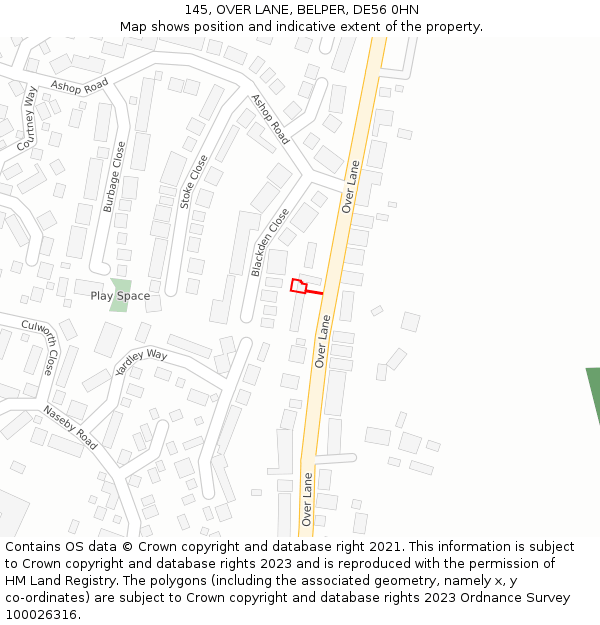 145, OVER LANE, BELPER, DE56 0HN: Location map and indicative extent of plot