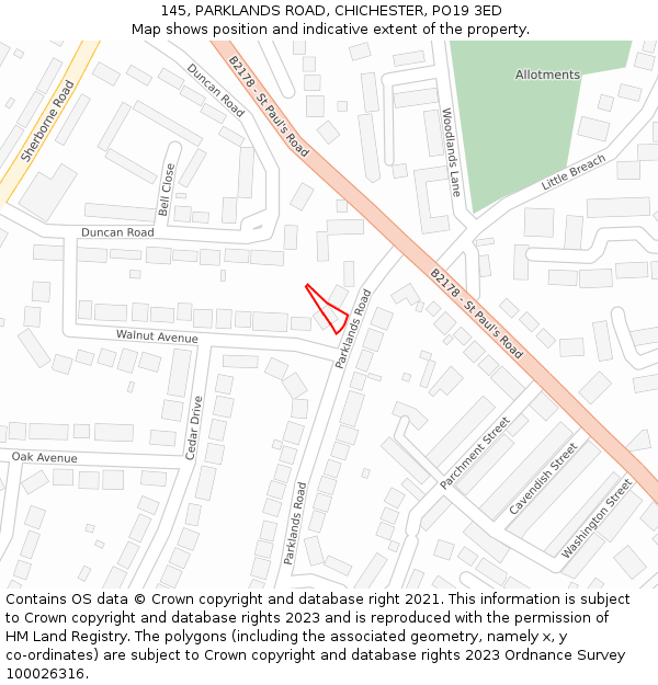 145, PARKLANDS ROAD, CHICHESTER, PO19 3ED: Location map and indicative extent of plot