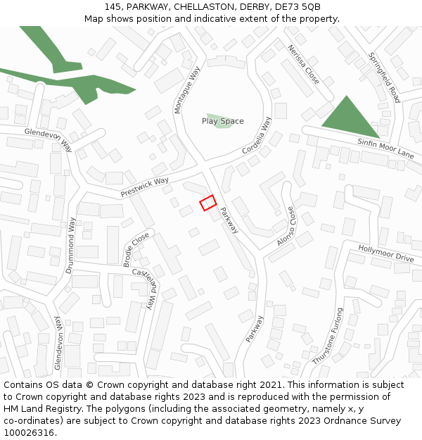 145, PARKWAY, CHELLASTON, DERBY, DE73 5QB: Location map and indicative extent of plot