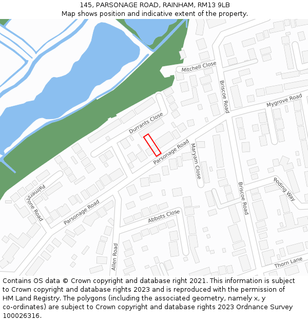 145, PARSONAGE ROAD, RAINHAM, RM13 9LB: Location map and indicative extent of plot