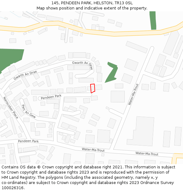 145, PENDEEN PARK, HELSTON, TR13 0SL: Location map and indicative extent of plot