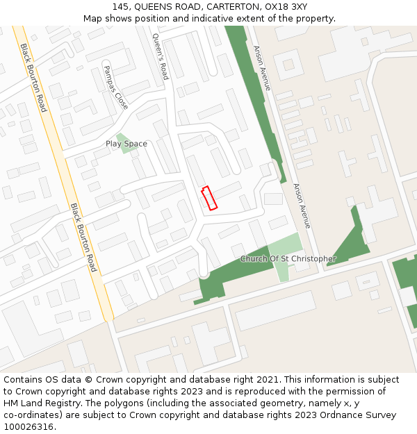 145, QUEENS ROAD, CARTERTON, OX18 3XY: Location map and indicative extent of plot