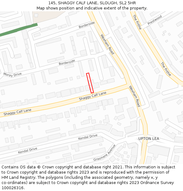 145, SHAGGY CALF LANE, SLOUGH, SL2 5HR: Location map and indicative extent of plot