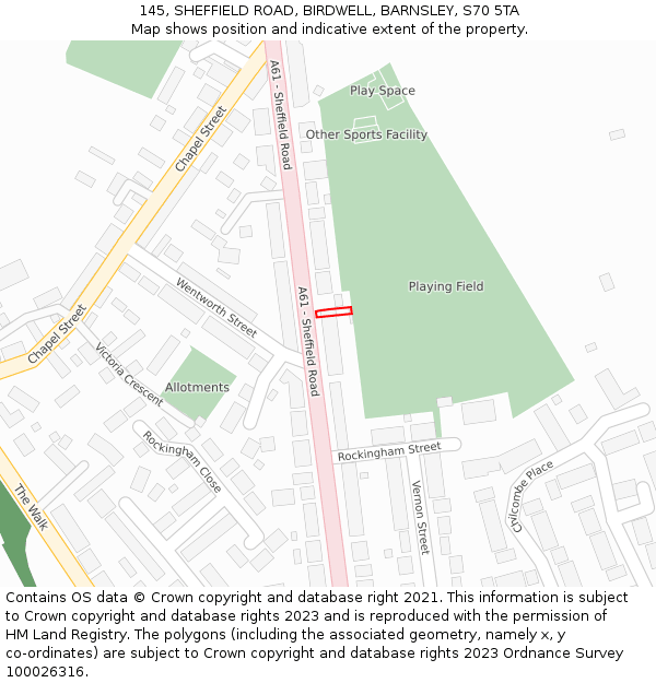 145, SHEFFIELD ROAD, BIRDWELL, BARNSLEY, S70 5TA: Location map and indicative extent of plot