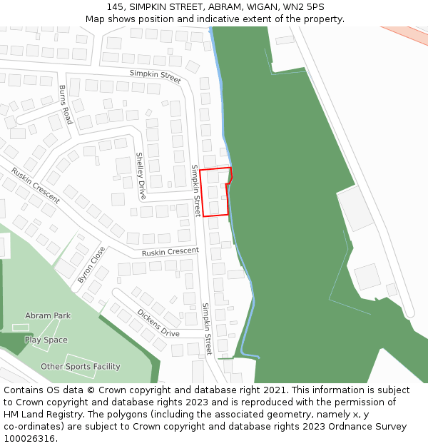 145, SIMPKIN STREET, ABRAM, WIGAN, WN2 5PS: Location map and indicative extent of plot