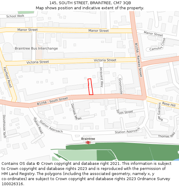 145, SOUTH STREET, BRAINTREE, CM7 3QB: Location map and indicative extent of plot