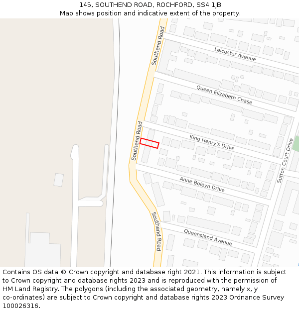 145, SOUTHEND ROAD, ROCHFORD, SS4 1JB: Location map and indicative extent of plot