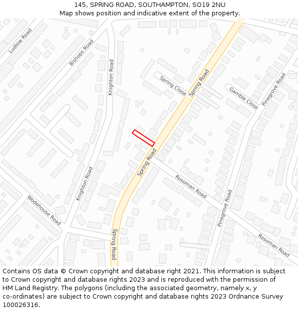 145, SPRING ROAD, SOUTHAMPTON, SO19 2NU: Location map and indicative extent of plot