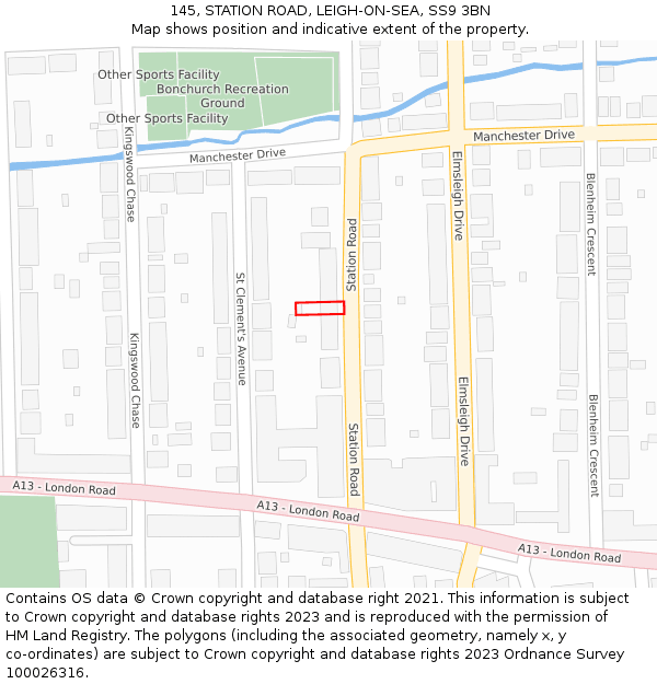 145, STATION ROAD, LEIGH-ON-SEA, SS9 3BN: Location map and indicative extent of plot