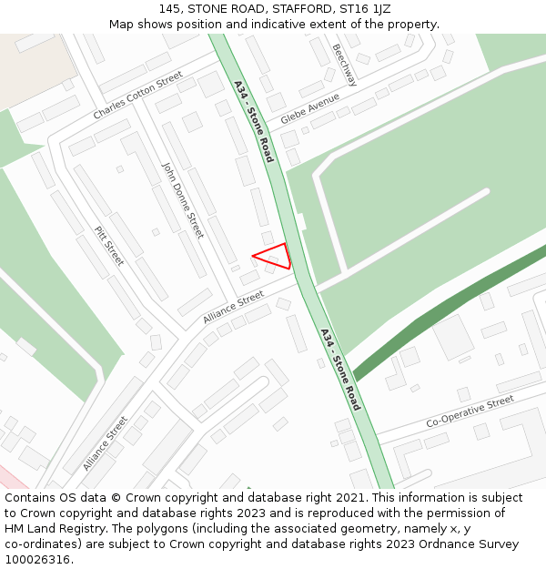 145, STONE ROAD, STAFFORD, ST16 1JZ: Location map and indicative extent of plot