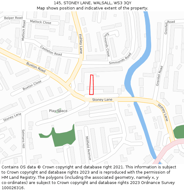 145, STONEY LANE, WALSALL, WS3 3QY: Location map and indicative extent of plot