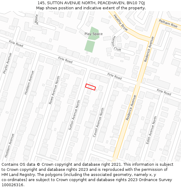 145, SUTTON AVENUE NORTH, PEACEHAVEN, BN10 7QJ: Location map and indicative extent of plot