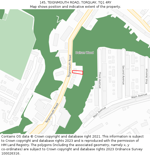 145, TEIGNMOUTH ROAD, TORQUAY, TQ1 4RY: Location map and indicative extent of plot