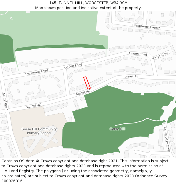 145, TUNNEL HILL, WORCESTER, WR4 9SA: Location map and indicative extent of plot