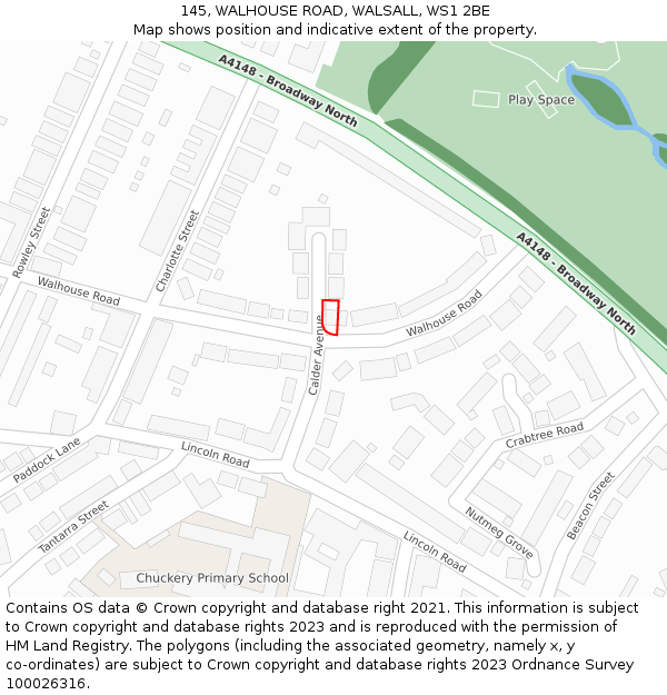 145, WALHOUSE ROAD, WALSALL, WS1 2BE: Location map and indicative extent of plot
