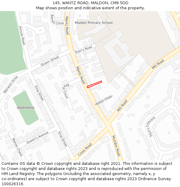 145, WANTZ ROAD, MALDON, CM9 5DD: Location map and indicative extent of plot