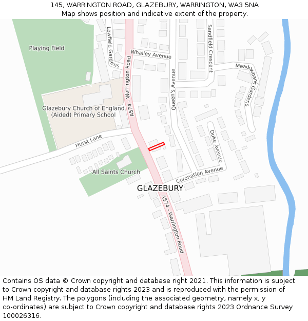 145, WARRINGTON ROAD, GLAZEBURY, WARRINGTON, WA3 5NA: Location map and indicative extent of plot