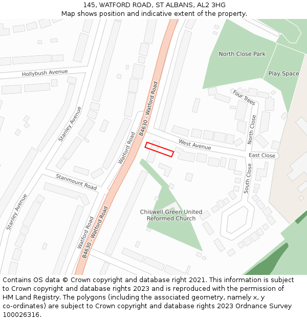 145, WATFORD ROAD, ST ALBANS, AL2 3HG: Location map and indicative extent of plot