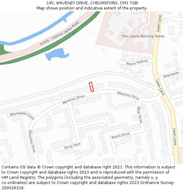 145, WAVENEY DRIVE, CHELMSFORD, CM1 7QB: Location map and indicative extent of plot