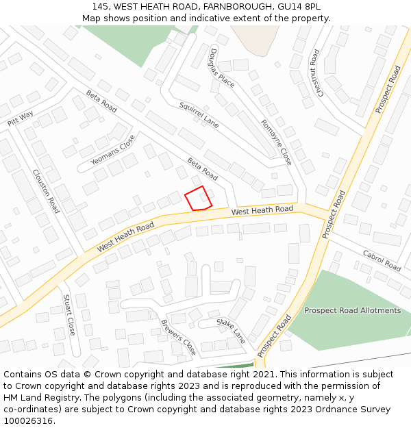 145, WEST HEATH ROAD, FARNBOROUGH, GU14 8PL: Location map and indicative extent of plot