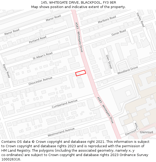 145, WHITEGATE DRIVE, BLACKPOOL, FY3 9ER: Location map and indicative extent of plot