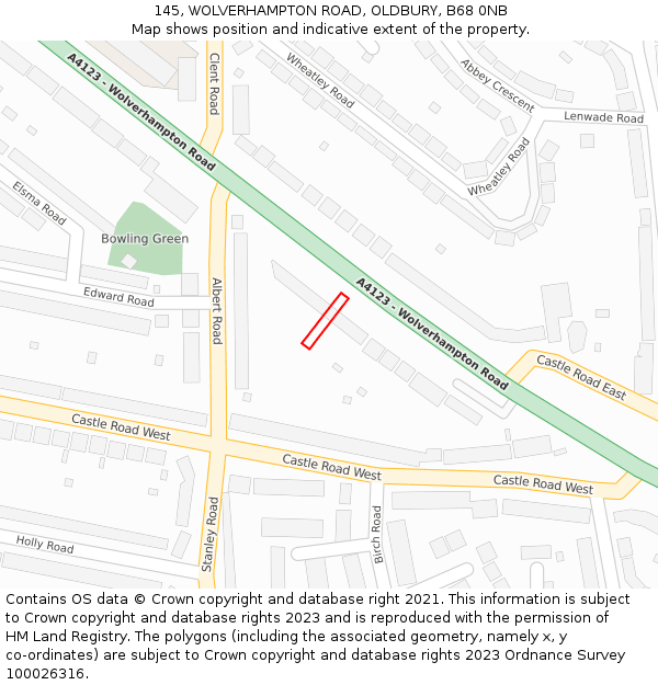 145, WOLVERHAMPTON ROAD, OLDBURY, B68 0NB: Location map and indicative extent of plot