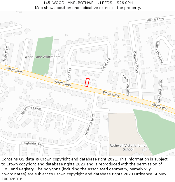 145, WOOD LANE, ROTHWELL, LEEDS, LS26 0PH: Location map and indicative extent of plot