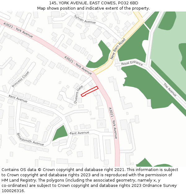 145, YORK AVENUE, EAST COWES, PO32 6BD: Location map and indicative extent of plot