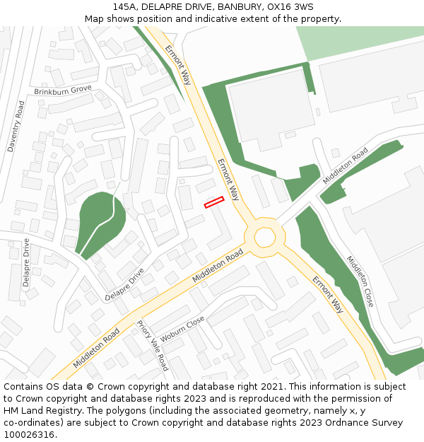 145A, DELAPRE DRIVE, BANBURY, OX16 3WS: Location map and indicative extent of plot