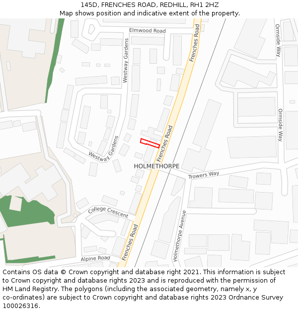 145D, FRENCHES ROAD, REDHILL, RH1 2HZ: Location map and indicative extent of plot