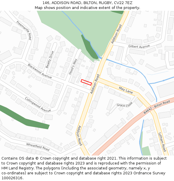 146, ADDISON ROAD, BILTON, RUGBY, CV22 7EZ: Location map and indicative extent of plot