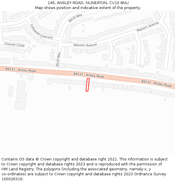 146, ANSLEY ROAD, NUNEATON, CV10 8NU: Location map and indicative extent of plot