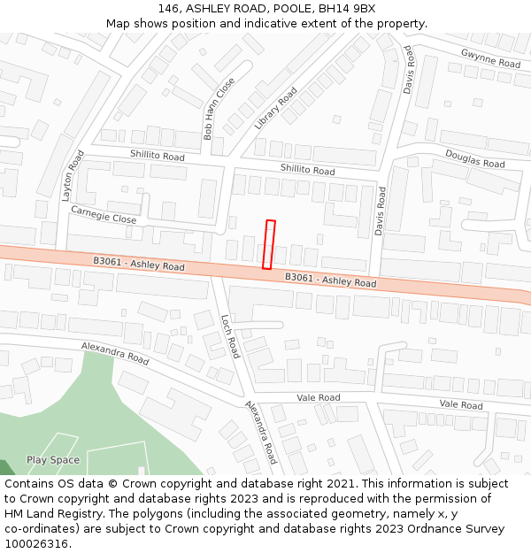 146, ASHLEY ROAD, POOLE, BH14 9BX: Location map and indicative extent of plot