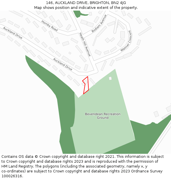 146, AUCKLAND DRIVE, BRIGHTON, BN2 4JG: Location map and indicative extent of plot
