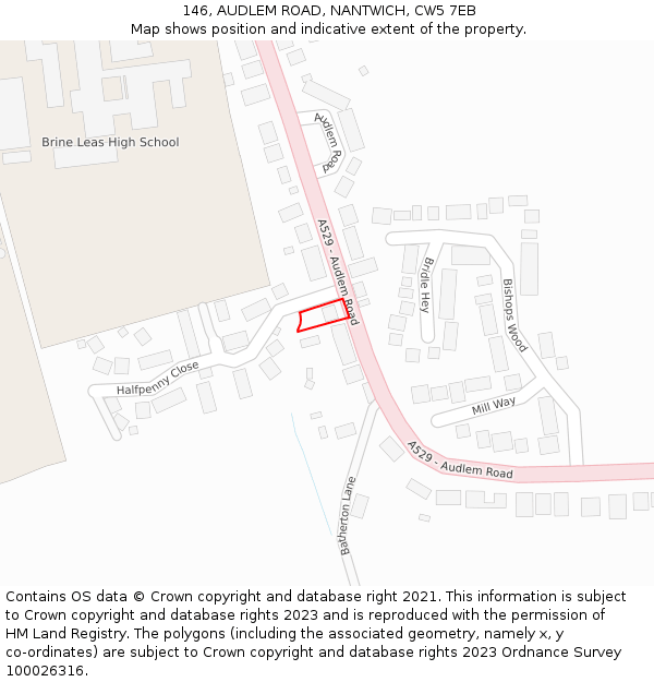 146, AUDLEM ROAD, NANTWICH, CW5 7EB: Location map and indicative extent of plot