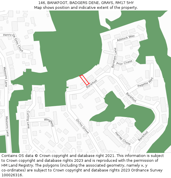 146, BANKFOOT, BADGERS DENE, GRAYS, RM17 5HY: Location map and indicative extent of plot