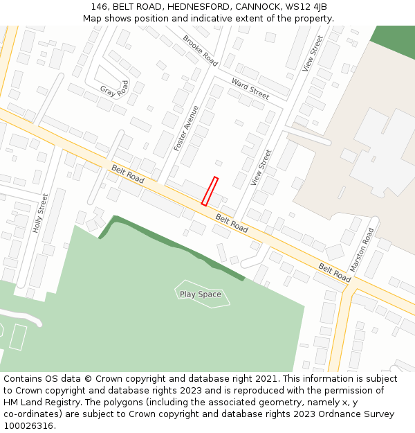 146, BELT ROAD, HEDNESFORD, CANNOCK, WS12 4JB: Location map and indicative extent of plot