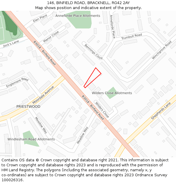 146, BINFIELD ROAD, BRACKNELL, RG42 2AY: Location map and indicative extent of plot