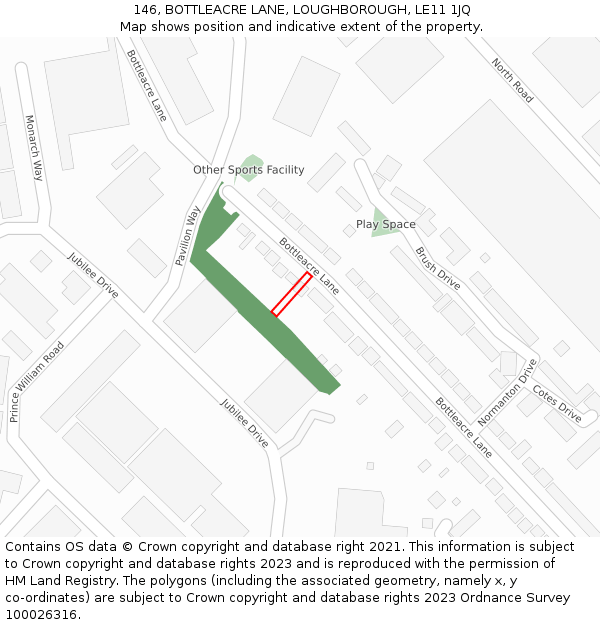 146, BOTTLEACRE LANE, LOUGHBOROUGH, LE11 1JQ: Location map and indicative extent of plot