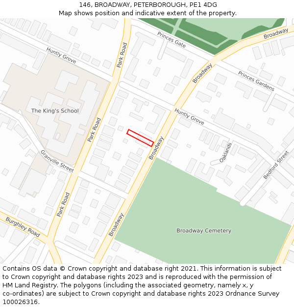 146, BROADWAY, PETERBOROUGH, PE1 4DG: Location map and indicative extent of plot