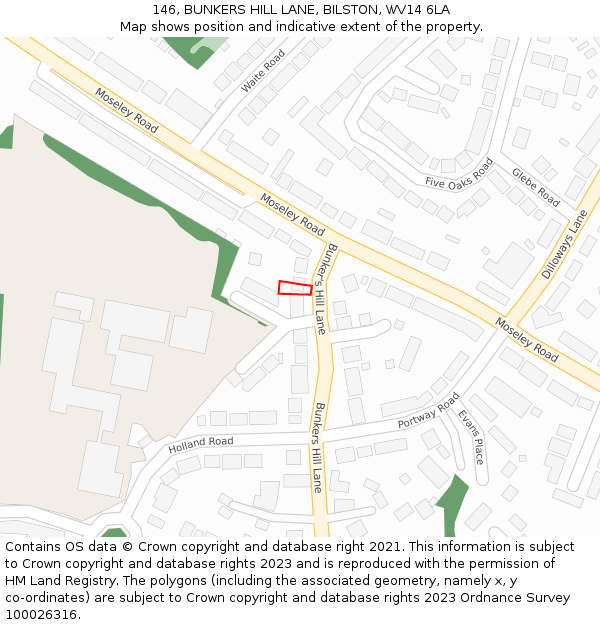 146, BUNKERS HILL LANE, BILSTON, WV14 6LA: Location map and indicative extent of plot