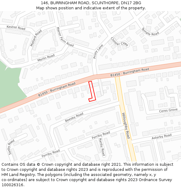 146, BURRINGHAM ROAD, SCUNTHORPE, DN17 2BG: Location map and indicative extent of plot