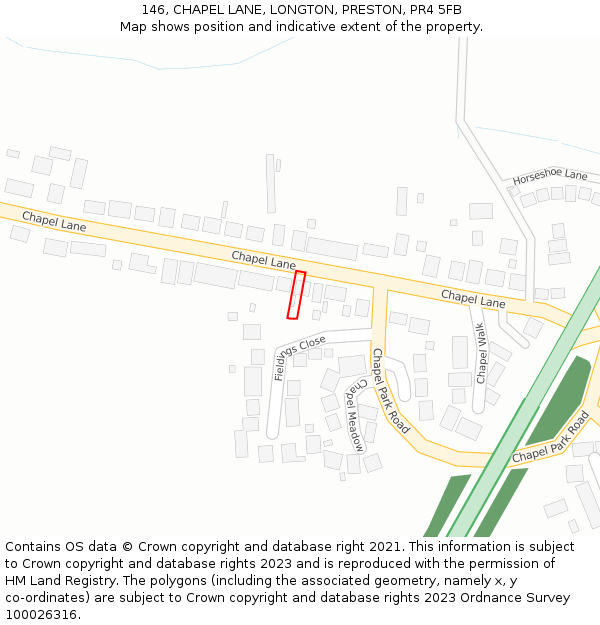 146, CHAPEL LANE, LONGTON, PRESTON, PR4 5FB: Location map and indicative extent of plot